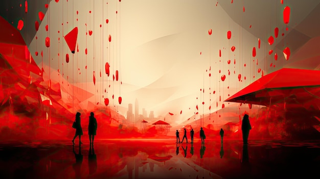 silhuetas sombrias de pessoas sob chuva sangrenta abstrata Ilustração de alta qualidade para o Dia de Conscientização sobre a SIDA