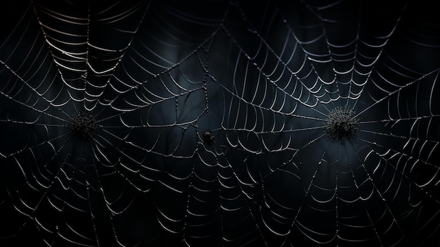 Silhuetas de telas de araña espeluznantes genuinas aisladas en una pancarta panorámica negra para un fondo de Halloween