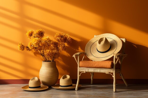 Silla al sol con sombrero estilo mini.