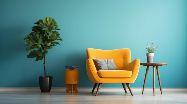 Silla amarilla y planta en maceta en la sala de estar