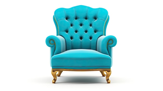 una silla azul con borde dorado y borde dorado.
