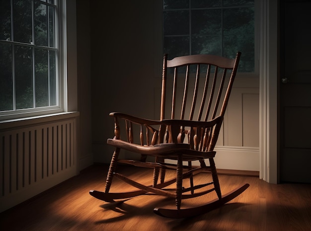 Silla de balanceo en una habitación con poca luz