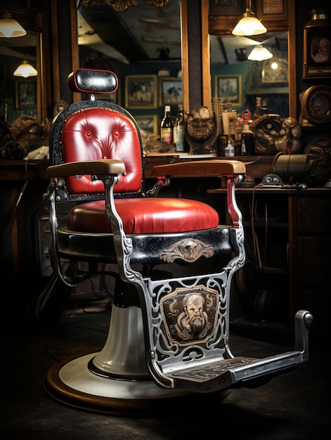 Foto una silla de barbero roja y negra