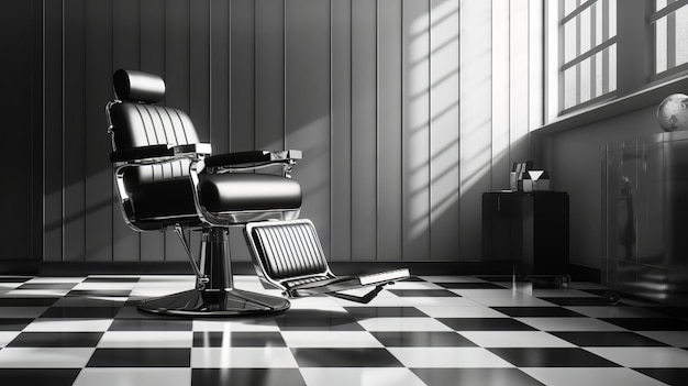 Foto una silla de barbero vintage en blanco y negro