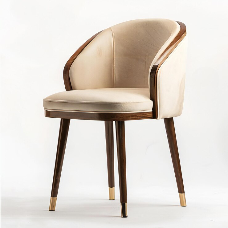 Silla beige moderna aislada sobre un fondo blanco