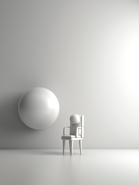 una silla blanca y una pelota blanca en la esquina de una habitación.