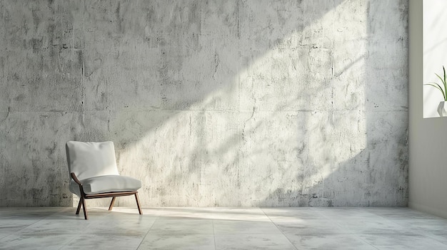 Foto silla blanca y un taburete blanco frente a una pared con la luz del sol brillando a través de la ventana