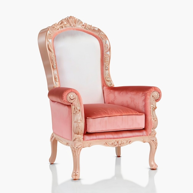 una silla con un brazo rosa descansa sobre un fondo blanco