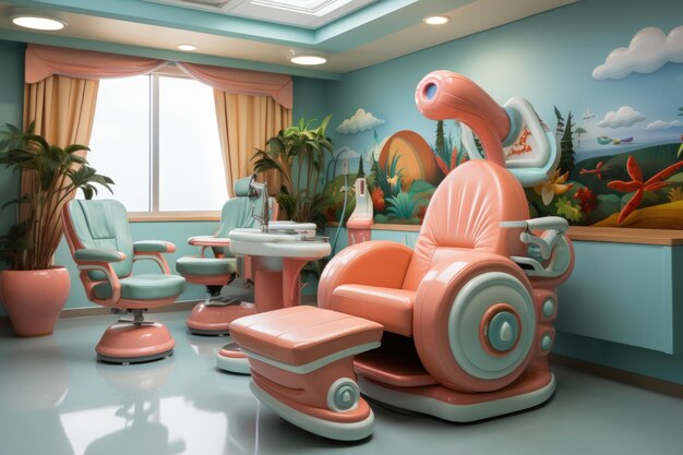 Silla de clínica dental en la clínica lindo interior para niños AI generativa