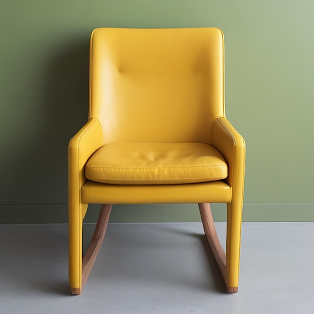 silla de cuero amarilla sobre fondo de habitación verde