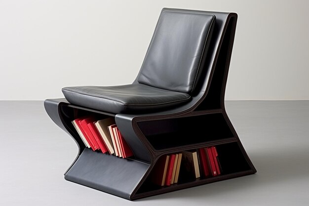 Foto silla de cuero escultórica con estantería de libros muebles minimalistas y elegantes