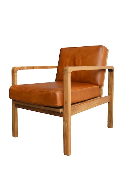 Foto silla de cuero marrón aislada sobre fondo blanco.
