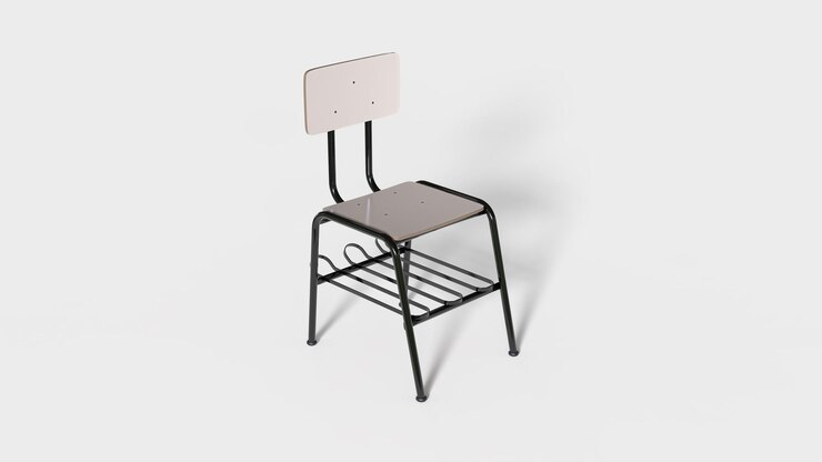 Foto silla de escuela de madera con patas de hierro pintadas de negro