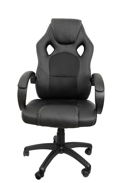 Silla gamer en color negro con fondo blanco en vista frontal