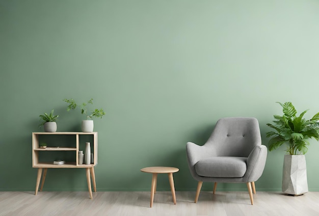 Foto silla gris anclando una sala de estar verde con espacio abierto