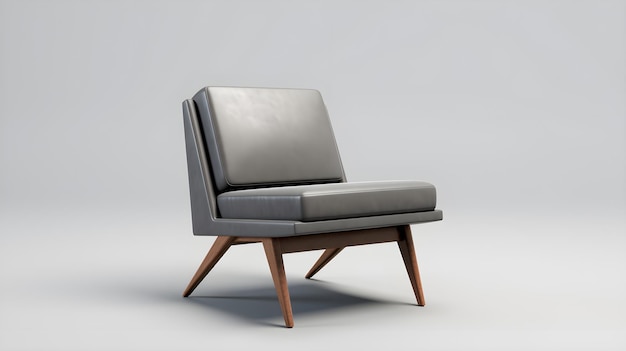 Una silla gris con patas de madera.