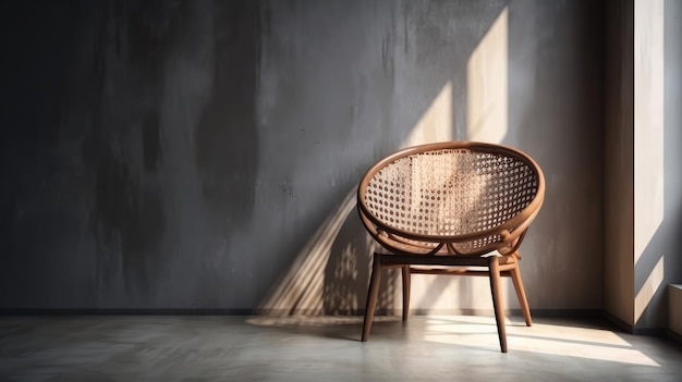 Una silla en una habitación con una luz que entra por la ventana.