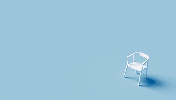 Silla en la habitación - Minimalismo fondo de color azul y blanco - Representación 3D