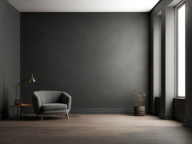 una silla en una habitación con una pared gris detrás de ella