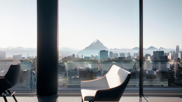 Una silla en una habitación con vista a la ciudad de santiago