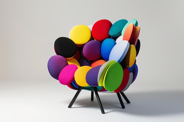 Foto silla hecha de coloridos círculos olímpicos arco iris surrealismo diseño creativo de muebles