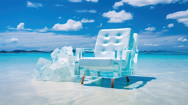 Silla de hielo en la playa concepto refrescante Vacaciones en la costa caliente con silla fría