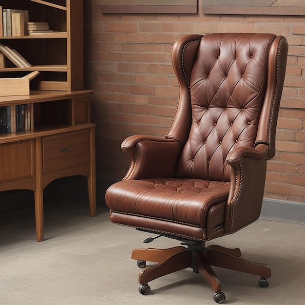 Una silla de juego clásica con un acabado de cuero vintage y costuras intrincadas.
