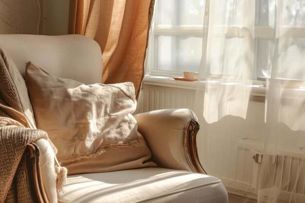 Una silla junto a una ventana en una habitación IA generativa