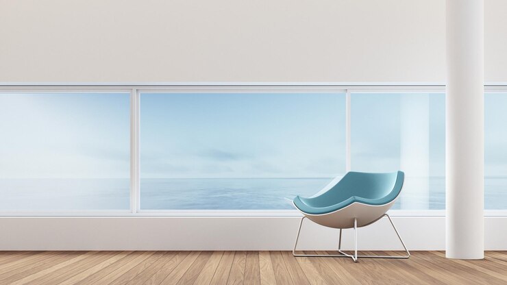 Silla de lujo moderna vista al mar renderizado 3D