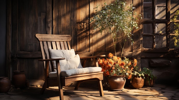 Silla de madera en un ambiente acogedor