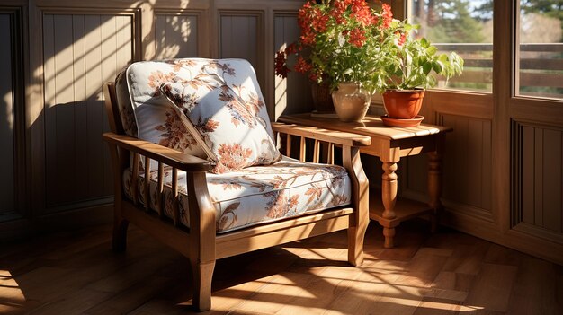 Silla de madera en un ambiente acogedor