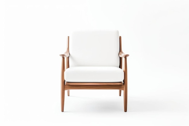 Foto una silla con un marco de madera y un respaldo blanco