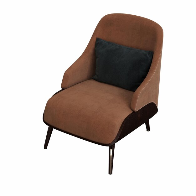 una silla marrón con una almohada negra en ella