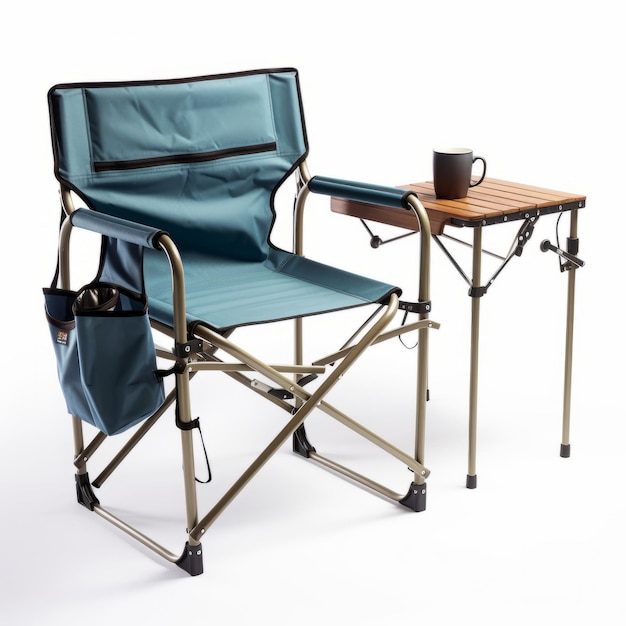 Foto silla y mesa plegables de azul azulado diseño scoutcore inspirado en la naturaleza para acampar