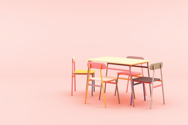 silla mínima en colorido concepto pastel en fondo rosado renderización 3D