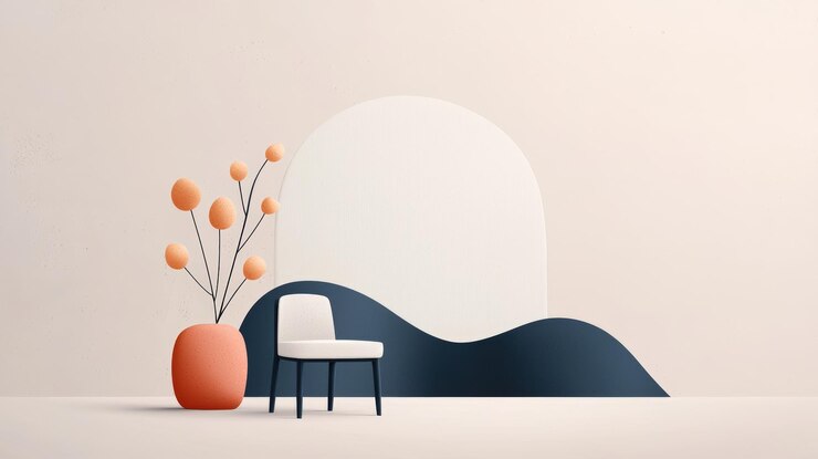 Silla moderna con arreglo de plantas decorativas