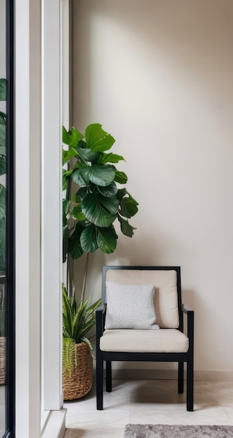 silla moderna cerca de la ventana con plantas diseño interior moderno para relajarse