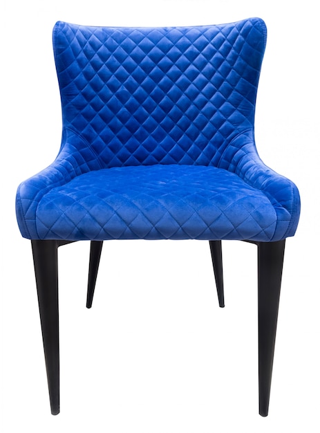 Foto silla moderna de terciopelo azul con respaldo de pie recto aislado