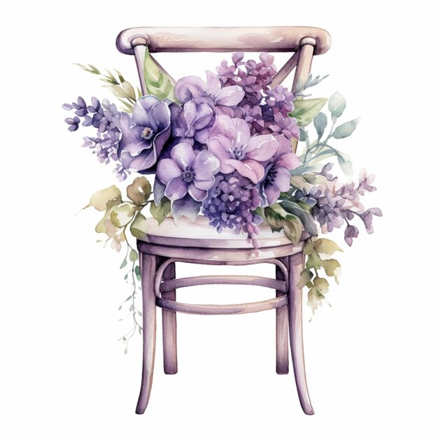 Una silla morada con un ramo de flores.