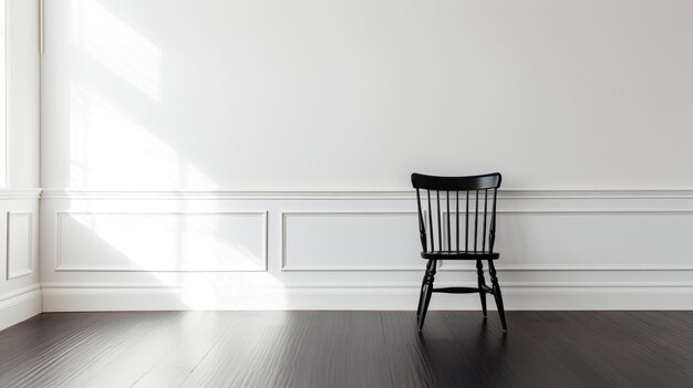 Silla negra en el interior de una habitación con una pared blanca