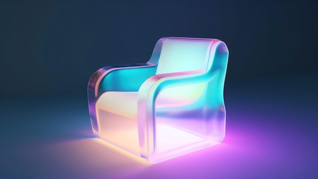 Una silla de neón con una luz azul y violeta.