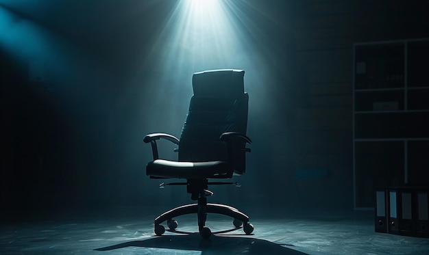 Una silla de oficina bajo un concepto de oportunidades de trabajo y liderazgo