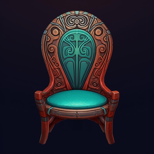 Foto una silla con un patrón azul y verde en la espalda.