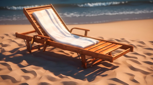 Una silla de playa en una playa con una toalla encima