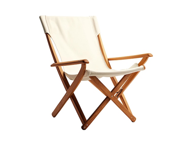 una silla plegable blanca con patas de madera