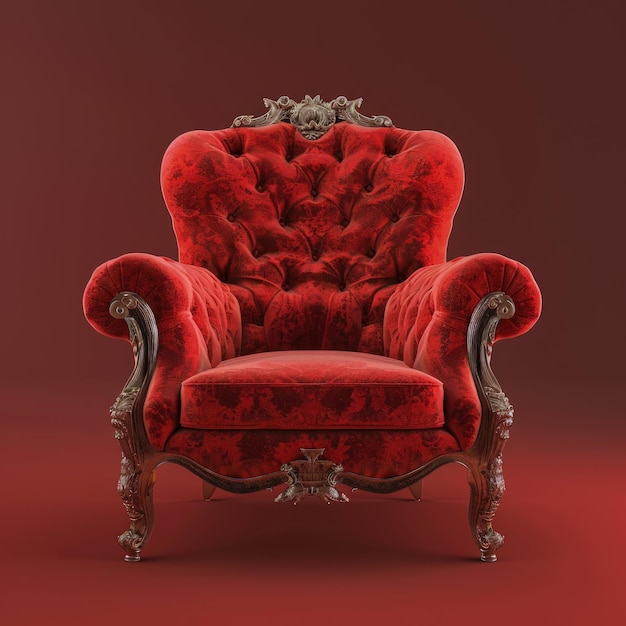 una silla roja con un borde dorado y una silla Roja con un patrón floral en la parte de atrás