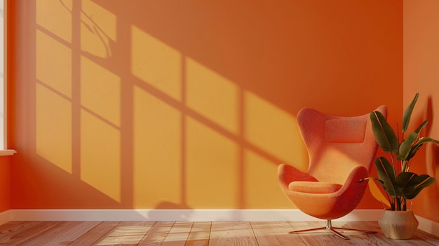 una silla roja está frente a una pared con una silla Roja