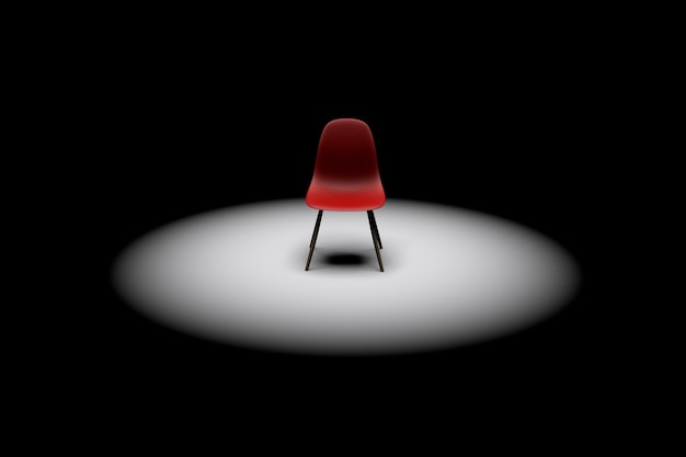 Silla roja en un foco brillante Representación 3D del concepto de reclutamiento de liderazgo empresarial