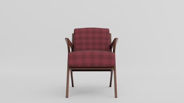 una silla roja con un marco de madera y un asiento de cuadros