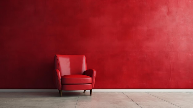 Una silla roja sentada frente a una pared roja